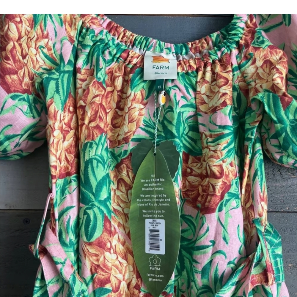 Farm Rio 🍍 Pineapple Garden Linen Midi Dress - Picture 7 of 12
